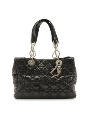 Dior Cannage Tote Bag Patent Black Silver